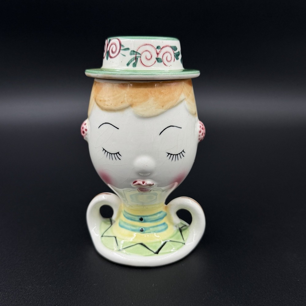 Vintage Japan Whimsical Figural Head Vase Planter Kitsch Retro MCM 5"